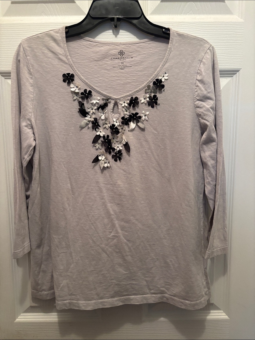 Charter Club Embellished Scoop Neck Long-Sleeve Top - Light Lavender
